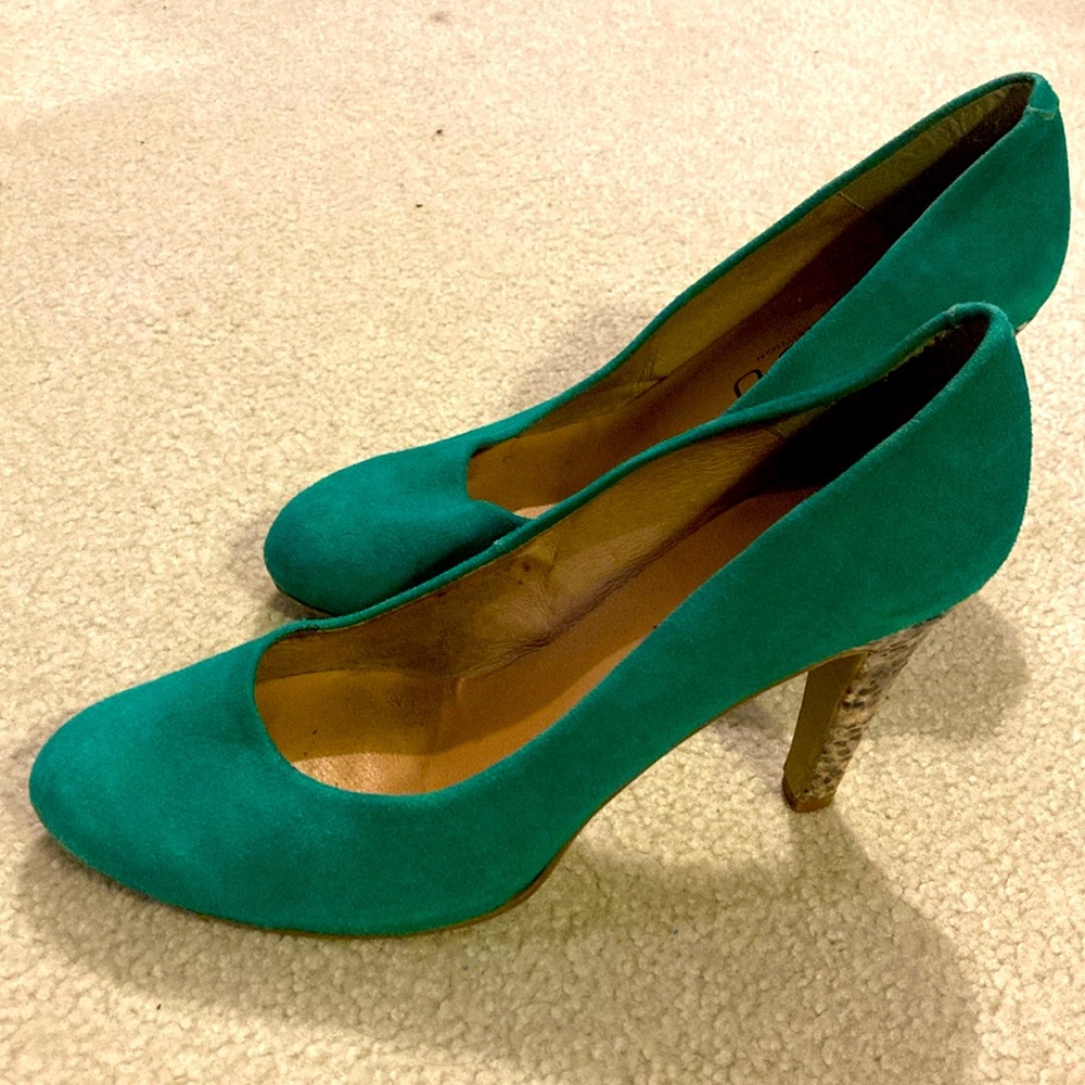Green & Snake Skin High Heel Pumps